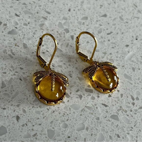 Vintage Style Dragonfly Shape yellow Crystal Pendant Bohemian Earrings - Picture 7 of 10